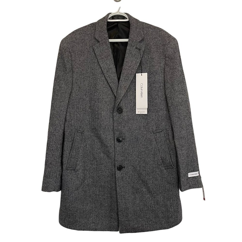 NWT Calvin Klein Herringbone Slim Fit Triple Button Suit Blazer White/Black 42R